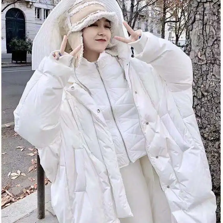 Теплое белое пуховое пальто шляпка хараджуку пальто длинное пальто одежда парки женские зимние пальто пуховая куртка Женские топы Ll010