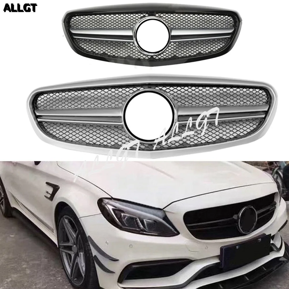Car Front Grill fit for Mercedes W205 C class C250 C300 C40 2015 2016 bumper Grille BLACK GLOSS silver | Автомобили и мотоциклы