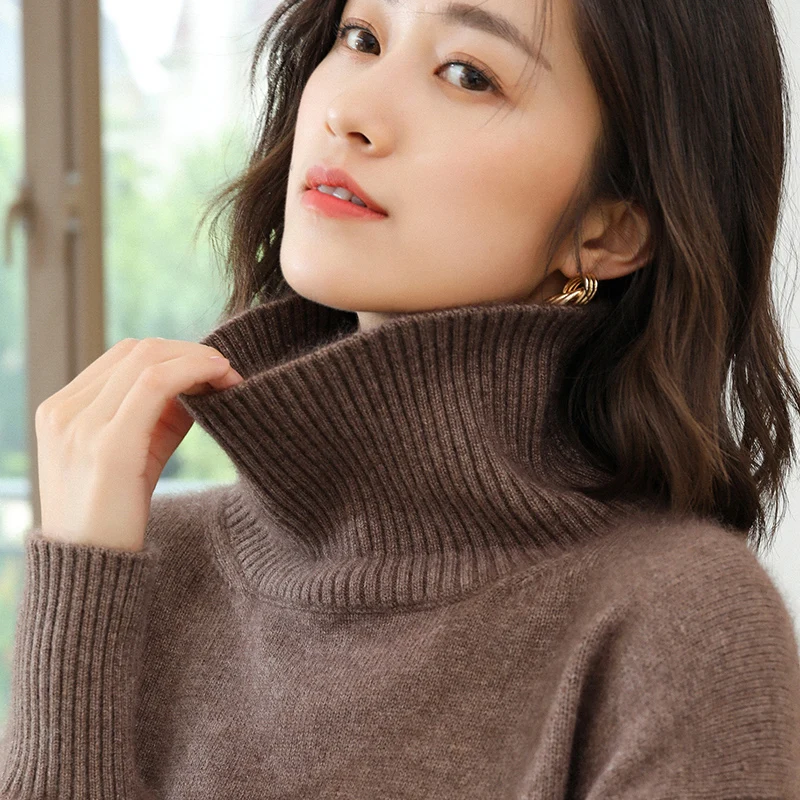

100% Cashmere Knitted Sweater for Women Clothes Soft and New Ladies Jumpers Pullover Turtleneck 4color Thick Warm Sweaters
