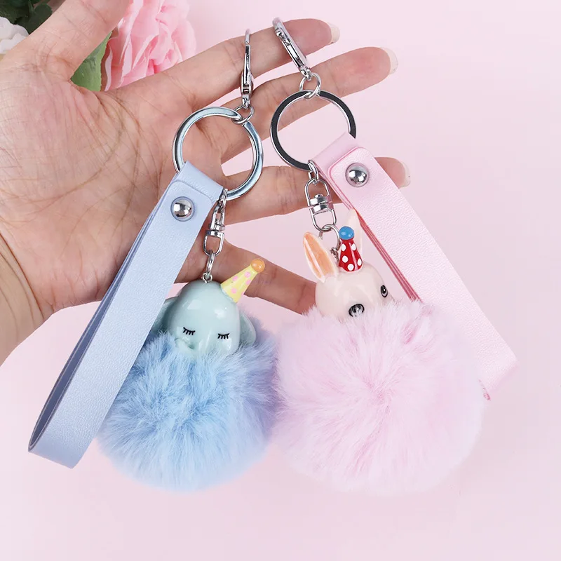 Pom-ключ "Помпон" Кольцо стиль мультфильм животных плюшевый брелок для ключей студентов подарок для пары напрямую от производителя сумки кулон