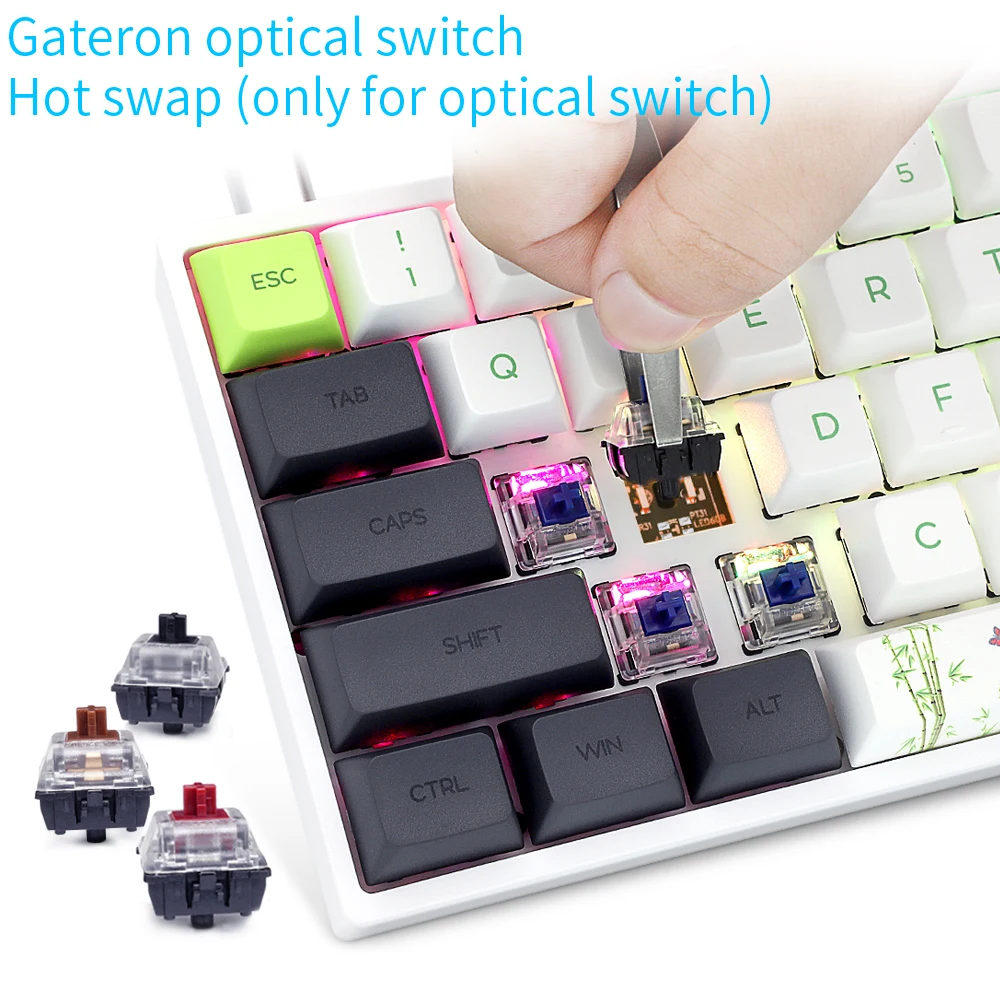 US $68.75 SK64S Wireless Panda Mechanical Keyboard Bluetooth Recharge Gateron Optical Switch RGB Backlit PBT DyeSub Keycap Game GK61 GK64