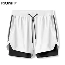 FOCUSFIT pantalones cortos deportivos para correr para hombre, ropa informal transpirable de doble capa, de cinco puntos, para verano
