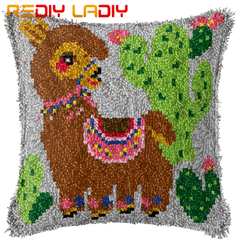

Latch Hook Kit Make Your Own Cushion Camel Cactus Pre-Printed Canvas Crochet Pillow Case Latch Hook Cushion Cover Hobby & Craft