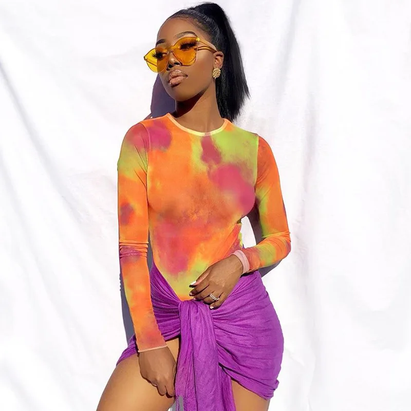 IDress Tie dye Sexy Women Sheer Mesh Bodysuit One Piece Jumpsuit Overalls for Women Combinaison Femme Body Feminino Macacao (8)