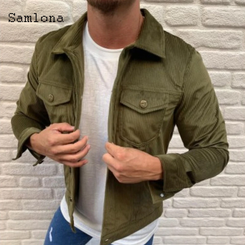 

Mens Single Breasted Jackets Autumn Corduroy Jacket Multi pockets Slim Coats Solid Color Lightweight Jackets Men Clothing green