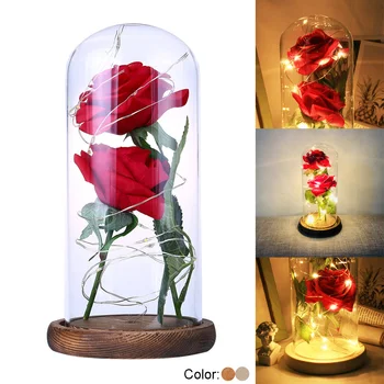 

Beauty And The Beast Rose Rose In LED Glass Dome Forever Rose Red Rose Valentine's Day Mother's Day Special Romantic Gift 2020