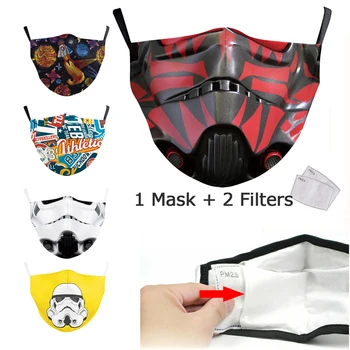 

Fabric Face Mask Cartoon PM2.5 Mask Pollution Face Mask Reusable Protective Facemask Adult Cotton Printed with Filter Anti Masks