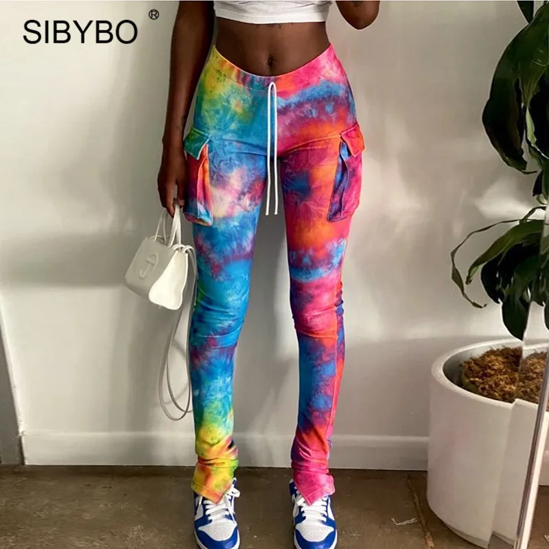 Женские брюки леггинсы Sibybo длинные с высокой талией и разрезом сбоку
