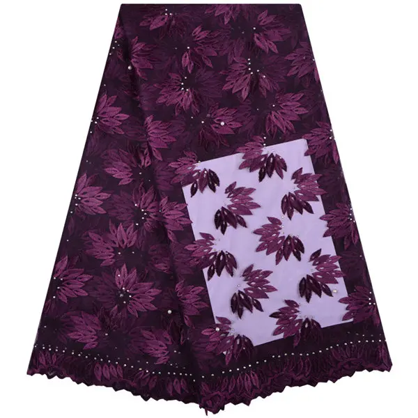 Best Selling African French Lace Fabric High Quality African Tulle Lace Fabric For Wedding Heavy Beaded Nigerian Lace - Цвет: Фиолетовый