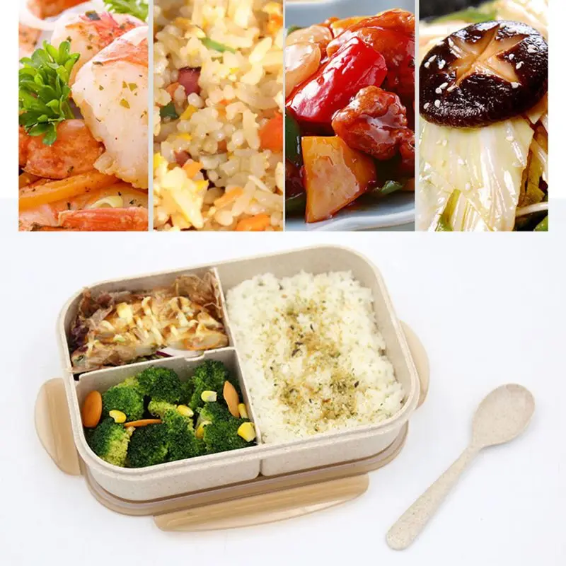 Пшеничная соломенная коробка для обеда с ложкой Bento box креативный квадратный чехол для конфет посуда