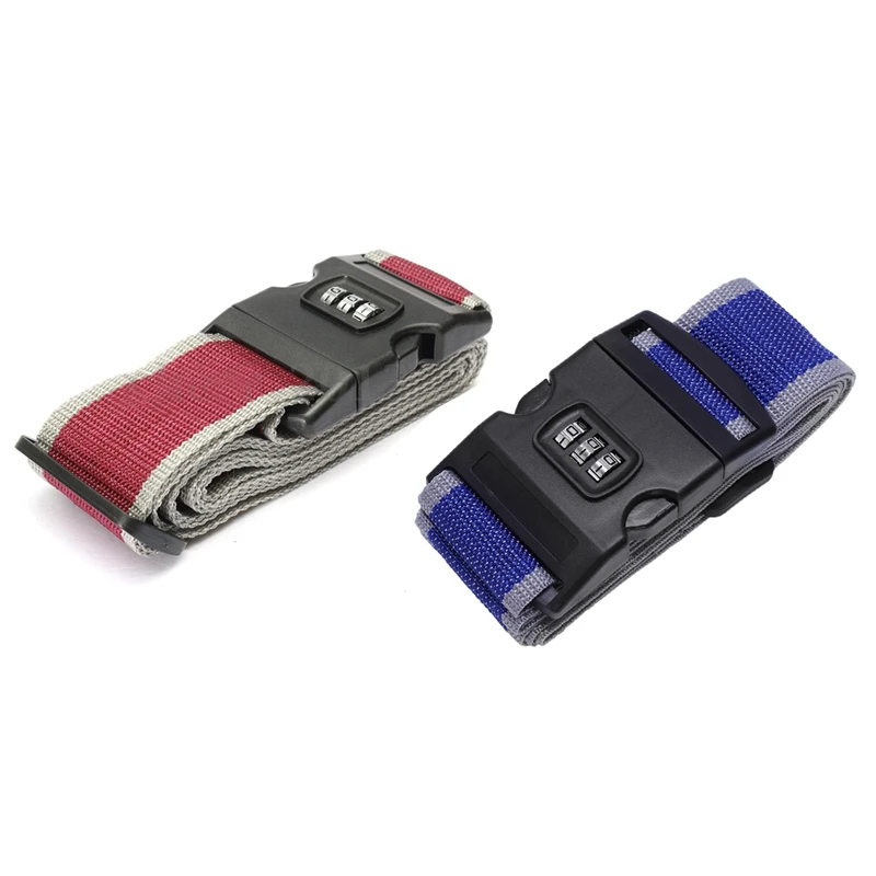

2Pc Safety Belt Belt Lock Combination Travel Luggage Suitcase Band Color:Gray Red & Blue + Grey