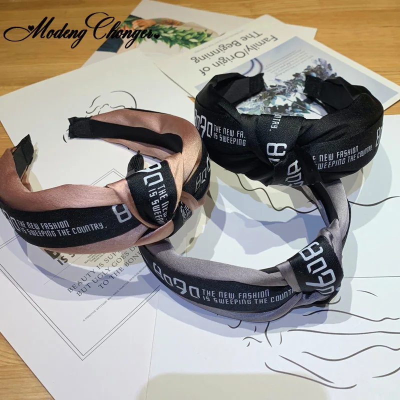 

2019 New Wide Side Multicolor Letter HeadBand For Women Hairband Simplicity Retro Hair Hoop Intermediate Knot Hair Accessories