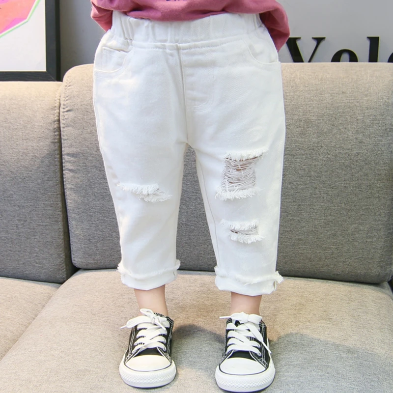 От 1 до 7 лет штаны для малышей, джинсовые брюки для мальчиков и девочек, повседневные однотонные штаны со средней талией, белые детские штаны