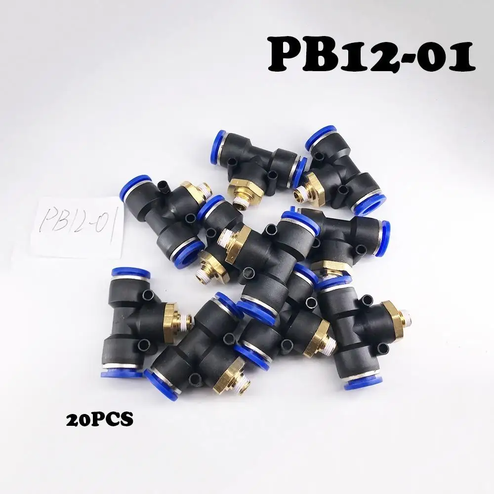 

20Pcs/Lot PB12-01 T-Type Equal Pass Pneumatic tube 12mm thread 1/8\