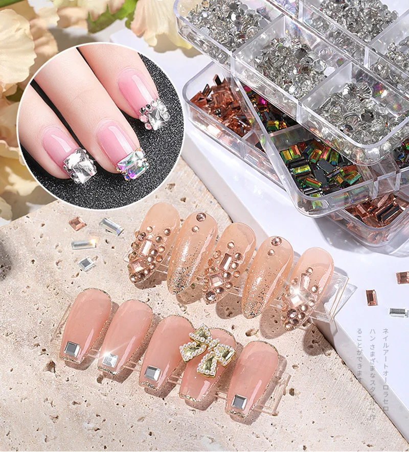 3D Nail Charms Rhinestones for Nails Mix Shapes Crystals Shiny Color Gems  Design Multi Sized Diamonds Art Decoration - style 1 