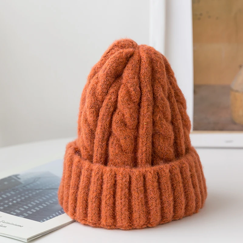 New Candy Colors Knitted Hats For Women Kpop Style Twist Woolen Beanie Hat Autumn And Winter Female Cap Keep Warm Winter Hat 3