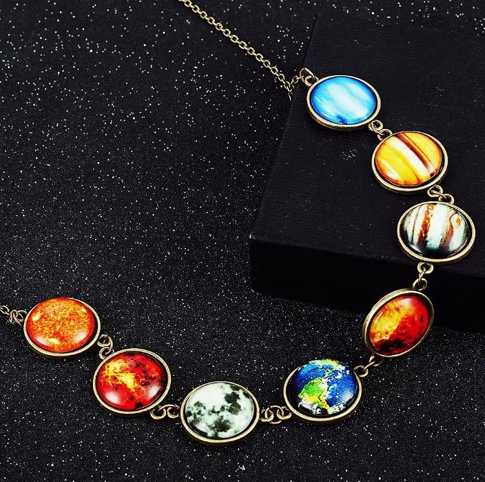 Glow in the Dark Pendant Solar System Eight Planets Luminous Necklace Jewelry 