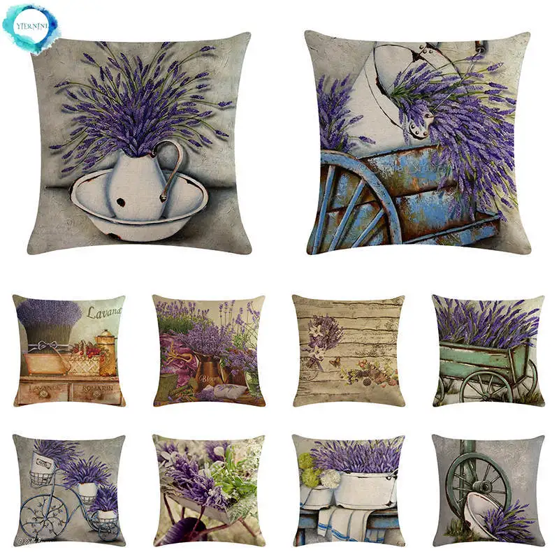 45x45cm Decorative Throw Pillows Case Purple Lavender Flower Pillowcase Decorations Home Navidad