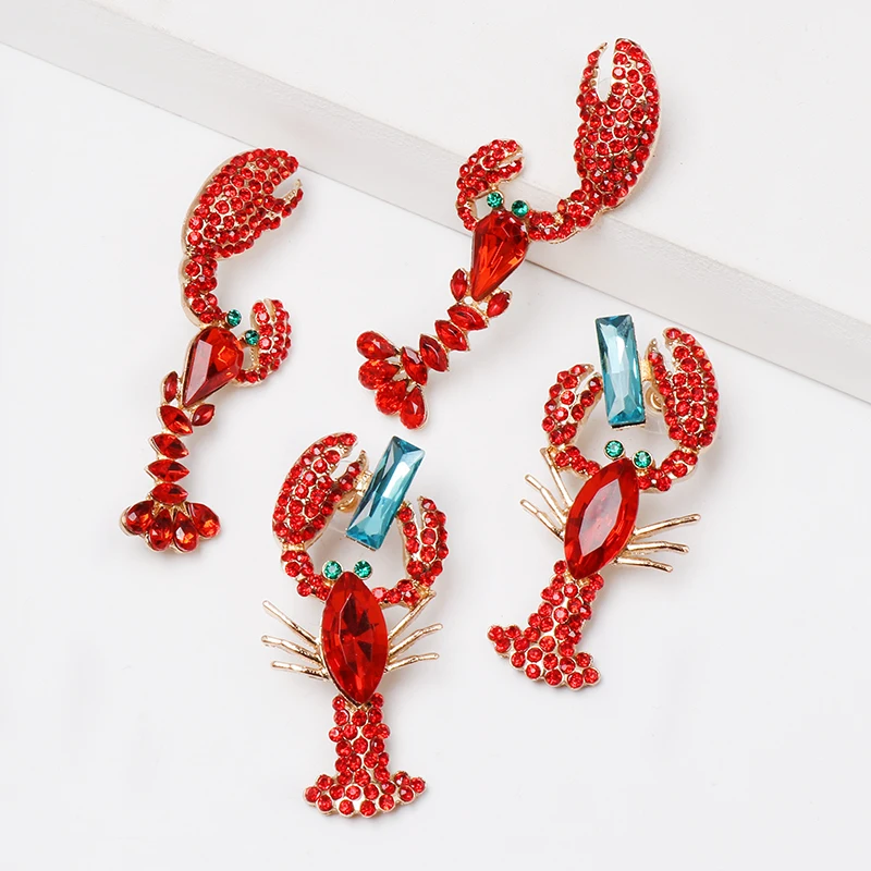 

FASHIONSNOOPS Boho Big Rhinestone Lobster Drop Earrings For Women Cute Animal Beach Sea Vintage Dangle Earring Statement Jewelry