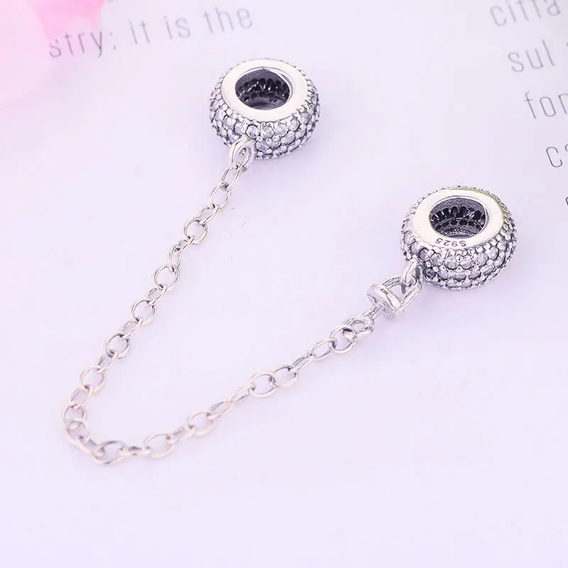 

925 Sterling Silver Pave Inspiration Reflexions Safety Chain Fit Original Pandora Charm Bracelet Beads Jewelry Making Berloque