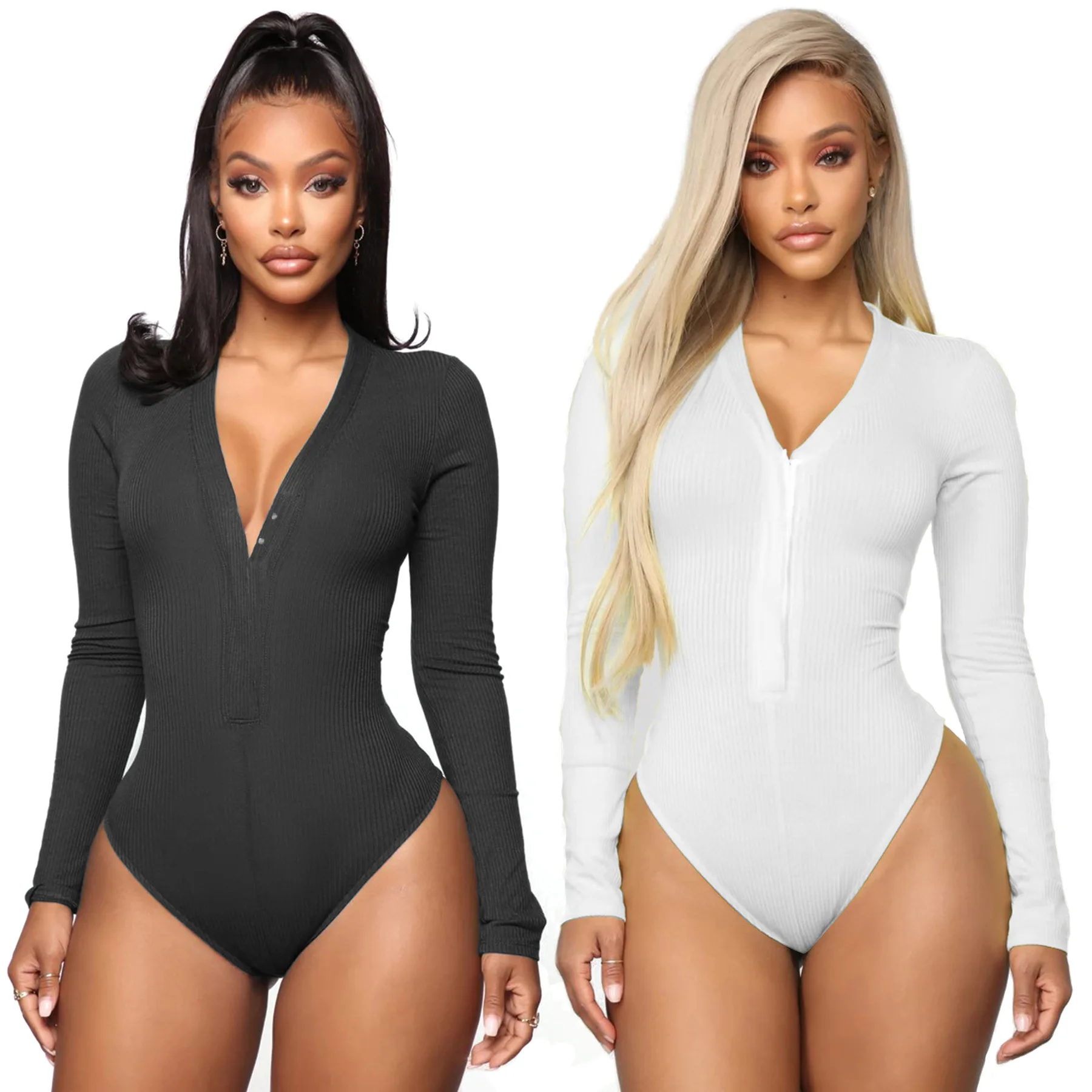 

New Spring Summer Rompers Womens Jumpsuit Leggings Woman Bodysuit Long-sleeved V-neck Rompers Sexy Bodysuit Cotton Overalls 2020