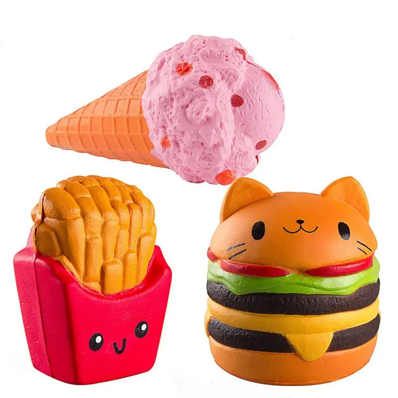 

Kawaii Jumbo hamburger fries set Squishy Slow Rising Sweet Scented Vent Charms Kid Toy Hand Toy, Stress Relief Toy