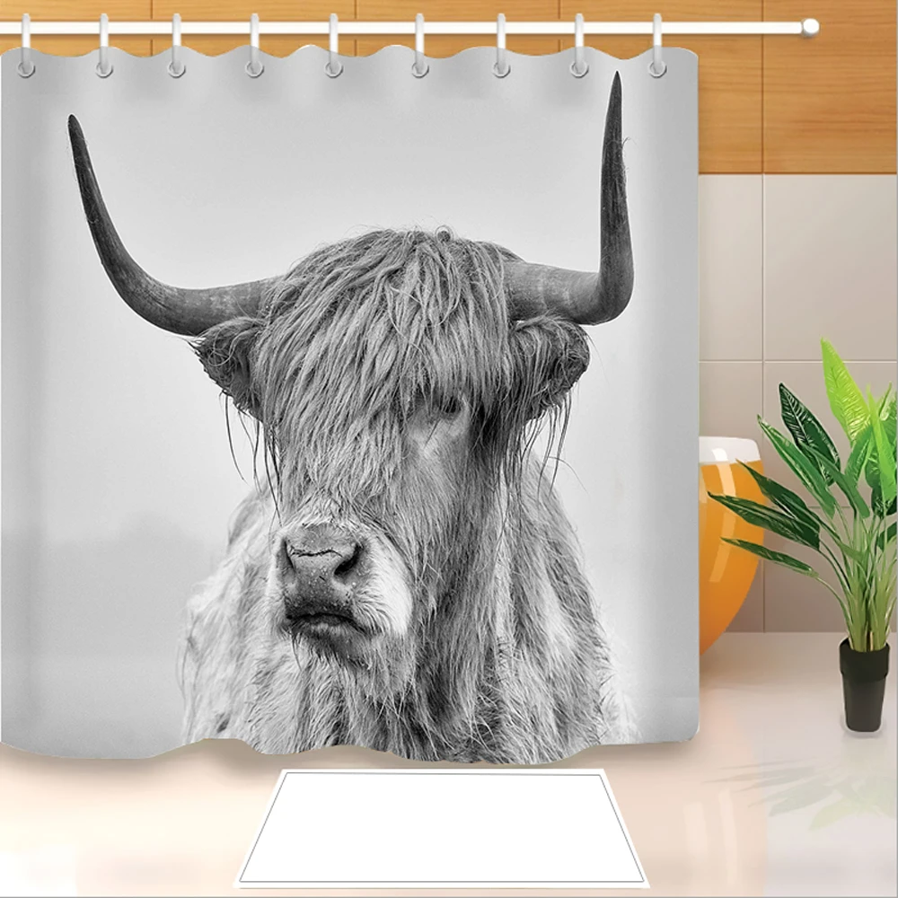 Highland Cow 3D Print Shower Curtain Polyester Fabric Bathroom Waterproof Hook Bath 02 | Дом и сад
