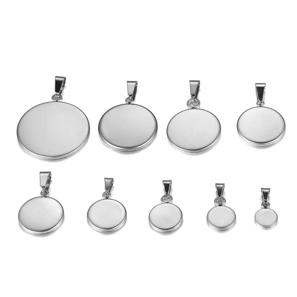 thumbnail image 2 of 10pcs/Lot 6-30mm Stainless Steel Blank Trays Pendant Settings With Clasps Cabochon Base Bezel For DIY Jewelry Making Supplies 2 of 14