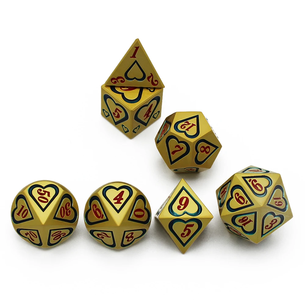 테이블 게임용 하트 스타일 주사위, 금속 주사위, RPG 주사위 포함, 다양한 색상, D4, D6, D8, D10, D12, D20, 2020, 신제품