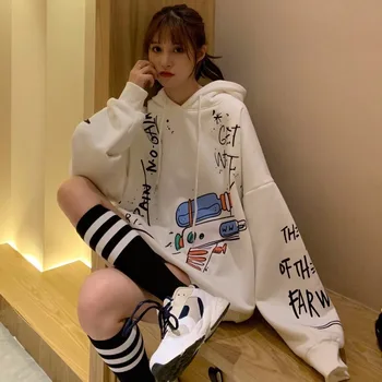

Autumn And Winter South Korea 2019 New Loose Bf Personalized Graffiti And Plush Thickened Women's Lazy Style Pullover Fa