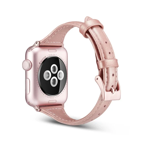 Rose red Высокое Качество ремешок для apple watch, 38 мм, ремешок, 40 мм 42 44 мм наручных часов iwatch, ремешок 5/4/3/2/1 тонкий кожаный браслет ремешок на запястье - Цвет ремешка: Rose red