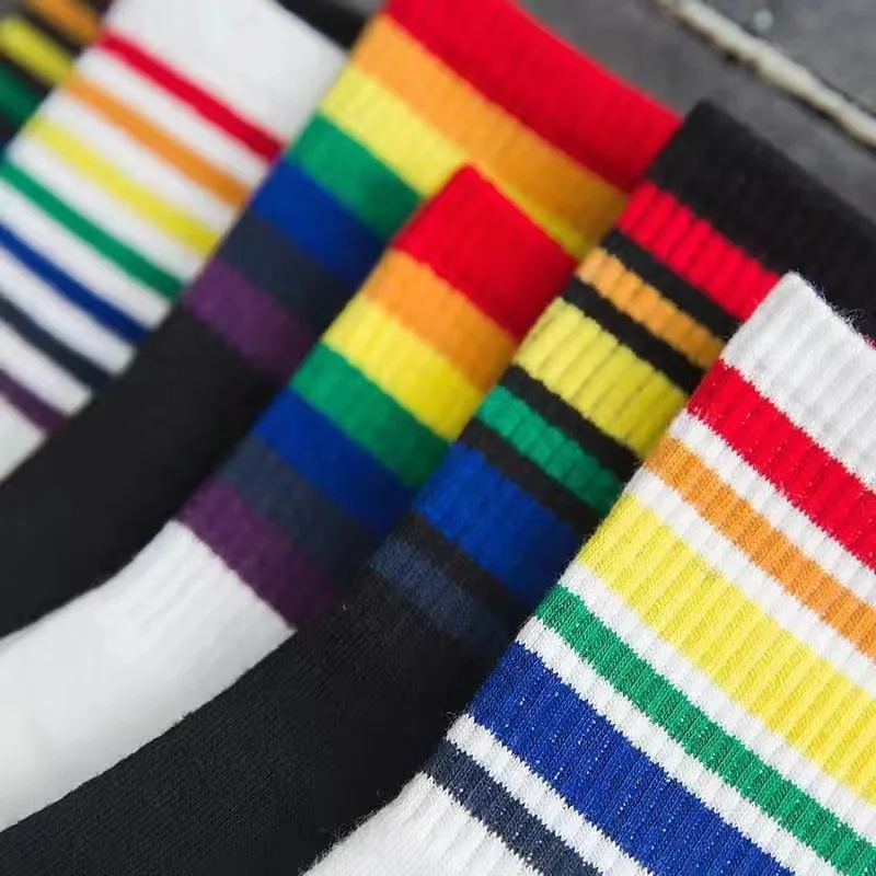 Модные осенние полосатые радужные женские носки, Japanes Ins, трендовые милые женские носки без пятки, цветные и забавные 405