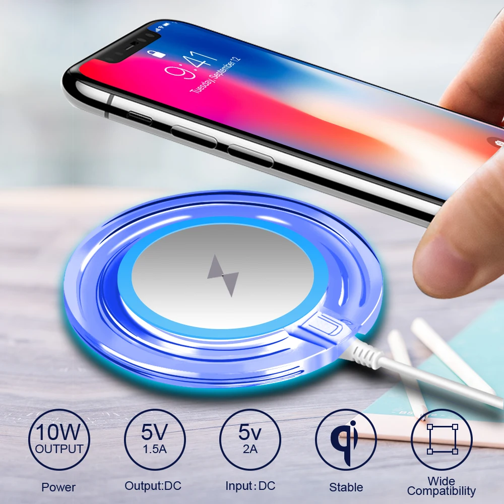 10W Fast Wireless Charger For Samsung Galaxy S10 S9/S9+ S8 Note 9 USB Qi Charging Pad for iPhone 11 Pro XS Max XR X 8 Plus