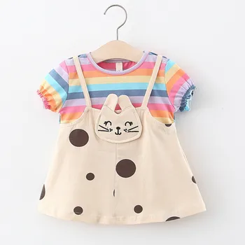 

Girls Dress 2020 summer Toddler Baby Kids Girls Cat Rainbow Striped Patchwork Princess Dress Clothes 1-3Y baby girls clothes