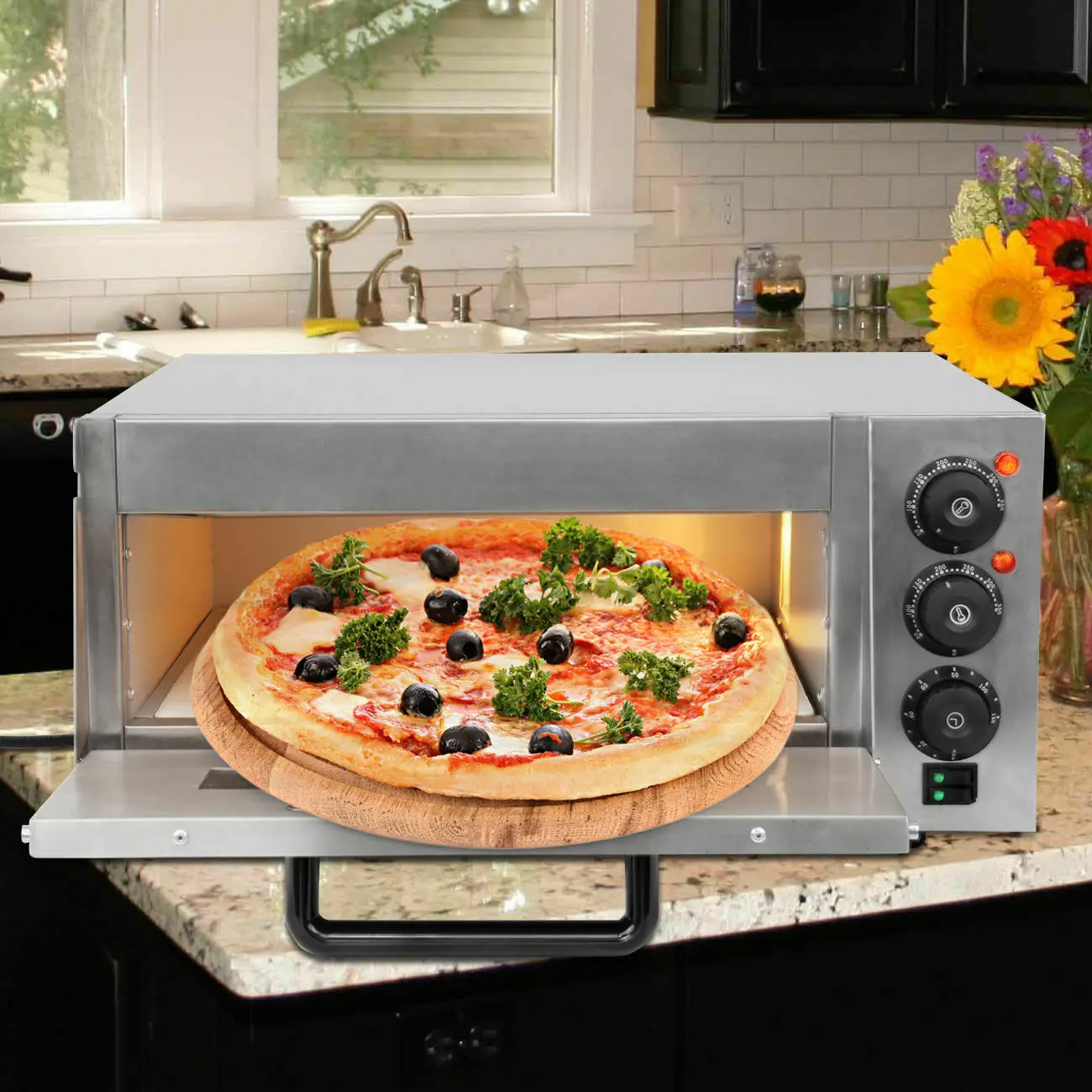 

Honhill Stainless Steel Electric Pizza Oven Single Layer With Timer Professional Electric Baking Oven Cake/Bread/Pizza 2000W