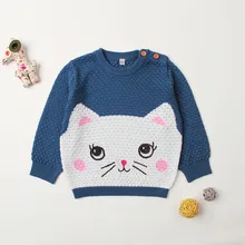 Одежда для новорожденных мальчиков и девочек с длинными рукавами, с рисунком кота, вязаные топы для малышей, футболка для младенцев, топы