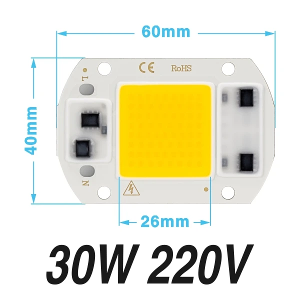 Светодиодный чип COB 3 Вт 5 Вт 7 Вт 9 Вт 12 Вт 20 Вт 30 Вт 50 Вт 220 В умный IC холодный теплый полный спектр белого DIY светодиодный светильник для прожектора - Испускаемый цвет: 30W