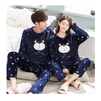 

20204 winter coral Plush thickened flannel couple pajamas women's long sleeve lovely thickened men's home clothes warm suit