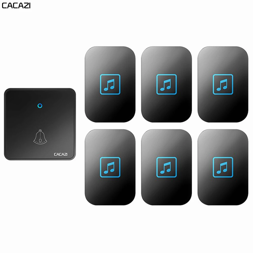 

CACAZI Home Wireless Doorbell Waterproof 300M Remote CR2032 Battery 60 Ring 1 Transmitter 6 Receiver US EU UK Plug 0-110DB Chime