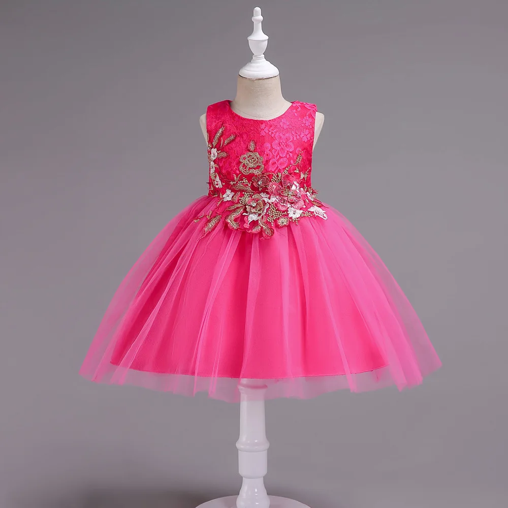 

Children Dress Children Shirt Girls Dress Children Stereo Embroidery Flower Lace Puffy Princess Host Performance Dress
