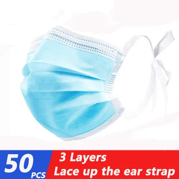 

50PCS Mask Disposable Nonwove 3 Layer Ply Filter Mask mouth Face mask filter Breathable Protective masks In Stock Fast Delievry