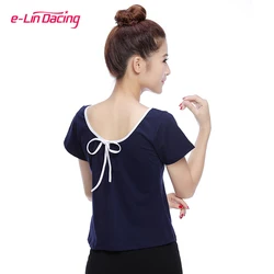 Adult Dance Leotard Short Sleeve Women Yoga Ballet Tops Back Lace Up Dance Training Costume Justaucorps Gymnastique Fille