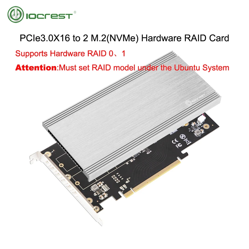 Iocrest Hardware Raid 0/1 Dual M.2 Nvme Ports To Pcie 3.0 X16 Riser