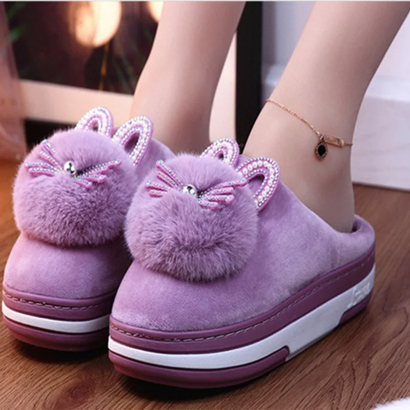 Women Winter Slippers Fluffy Plush Female Slipper Indoor Home Shoes Casual Ladies Soft Comfort Warm Shoe Woman Furry Rabbit Ears