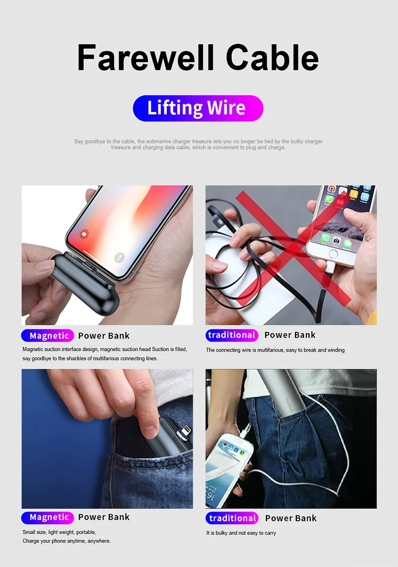 usb battery pack 2600mAh Magnetic External Battery Charger For iPhone 12 11 X 8 Plus Powerbank Portable For HuaWei Samsung Xiaomi Power Bank Case best portable charger