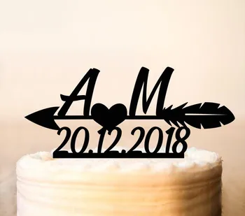

Wedding Cake Topper,Initials Heart and Arrow Cake topper with date,Personalised Wedding Cake Topper,Custom Cake Topper with wedd