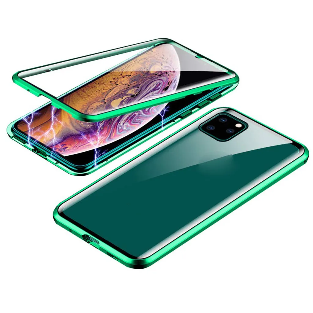 Для iphone 11 чехол-бампер с магнитной адсорбцией металлический бампер стеклянный чехол для телефона чехол для iphone 11 pro max чехол 919#2