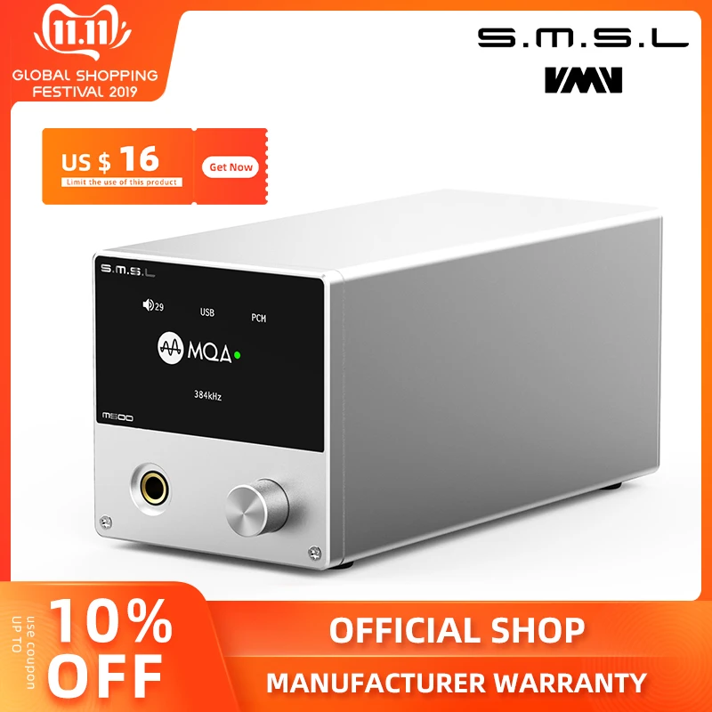 

SMSL M500 XMOS XU-216 Supports MQA D/A chip ES9038PRO Supports DoP and Native DSD 32bit/768kHz and DSD512 with Remote Control