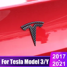 

For Tesla Model 3 Y 2020 2021 2022 Car Logo Cover Steering Wheel Front Trunk Rear Trunk Stickers ABS Carbon Fiber Accessories