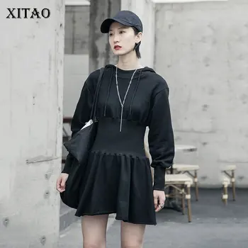 

XITAO Pleated Black Dress Fashion New Women Elegant 2020 Spring Elegant Goddess Fan Full Sleeve Minority Casual Dress DMY3284